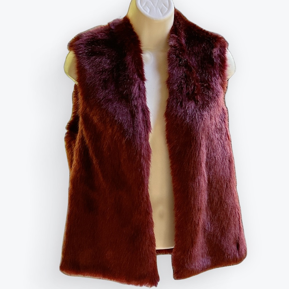 Glam Chic Festival Edgy Alt Rave Streetwear Reddish Brown Layer Faux Fur Vest ~S